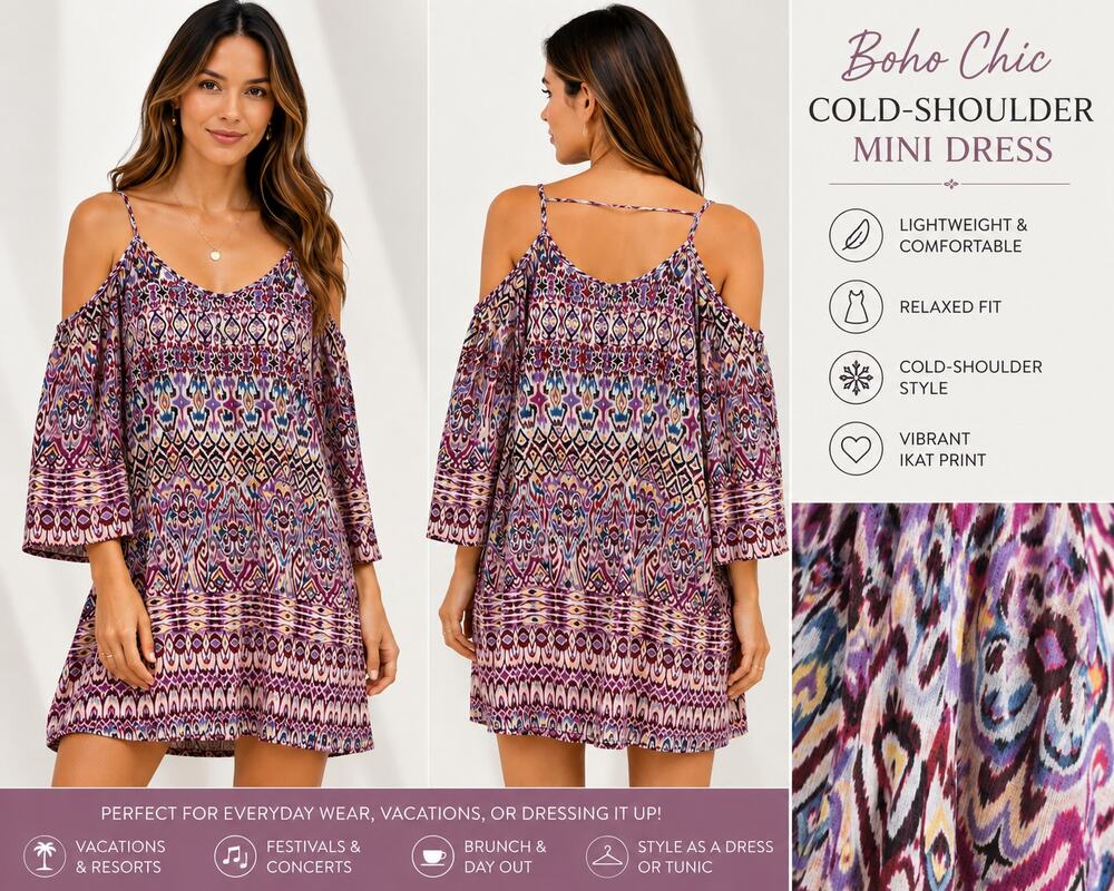 Xhilaration Boho Ikat Cold Shoulder Mini Dress Large